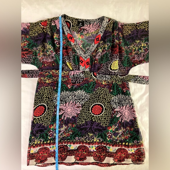 Sheer Colorful Print Dress V Neck and Back Tie - Picture 9 of 10